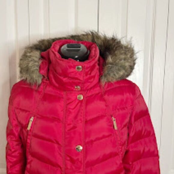 Michael Kors Down Water Fowl Feathers Chevron Quilted Puffer Hooded Parka Coat - Picture 4 of 15